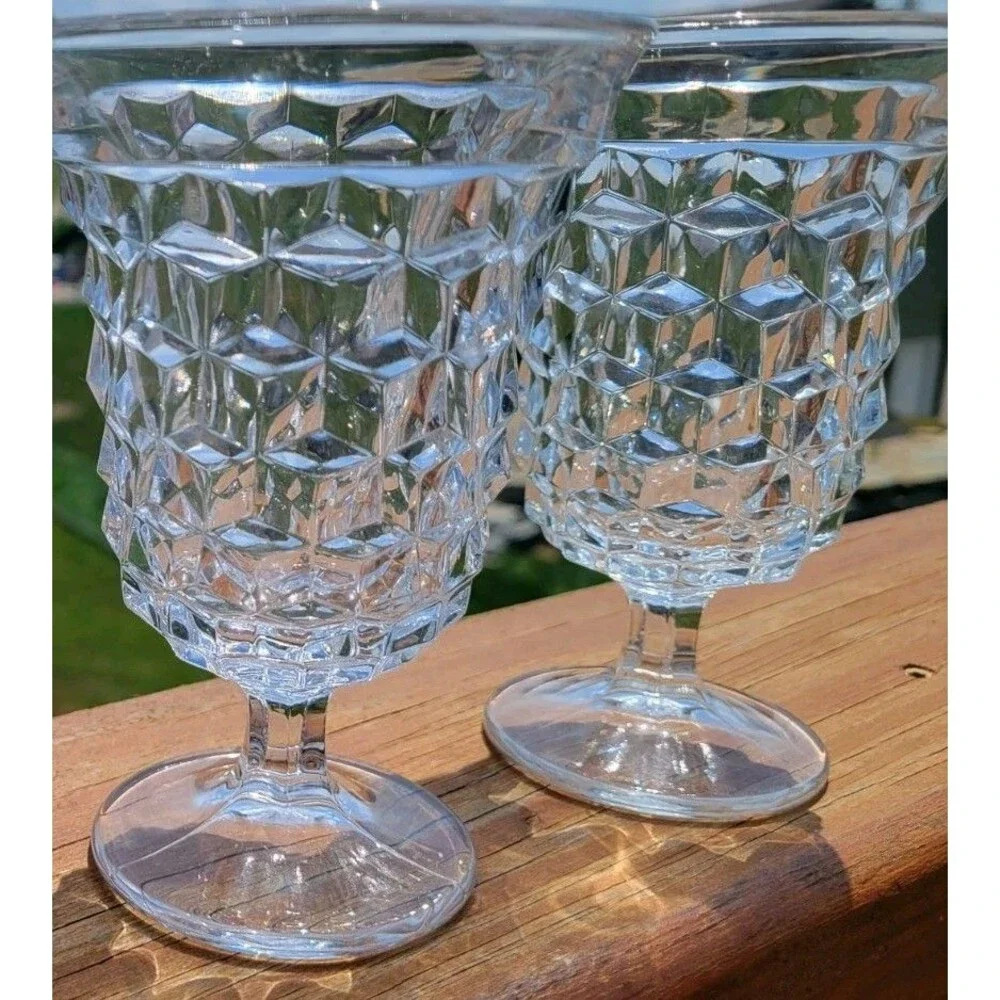 Fostoria American Clear Footed Cubist Low Water Goblets Set of 4 Vintage 5.5 in